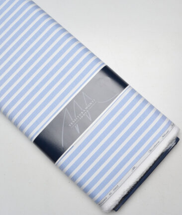 Tessitura Monti  Giza Cotton Striped Shirting Fabric (White & Blue)