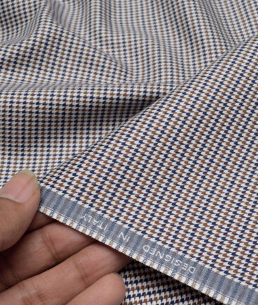 Tessitura Monti  Giza Cotton Self Design Shirting Fabric (White & Brown)