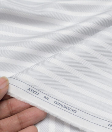 Tessitura Monti  Giza Cotton Striped Shirting Fabric (White & Grey)