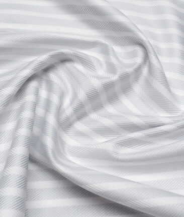 Tessitura Monti  Giza Cotton Striped Shirting Fabric (White & Grey)