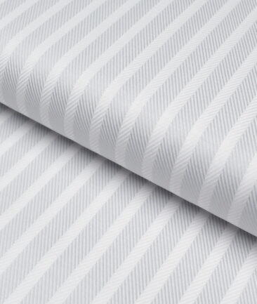 Tessitura Monti  Giza Cotton Striped Shirting Fabric (White & Grey)