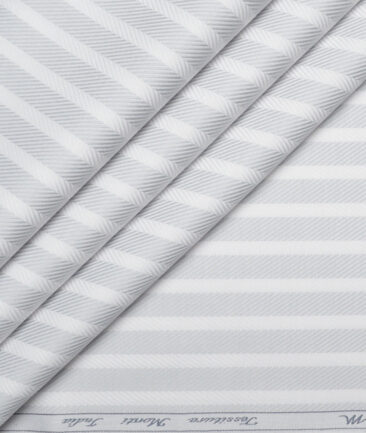 Tessitura Monti  Giza Cotton Striped Shirting Fabric (White & Grey)