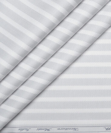 Tessitura Monti  Giza Cotton Striped Shirting Fabric (White & Grey)