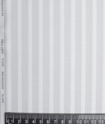 Tessitura Monti  Giza Cotton Striped Shirting Fabric (White & Grey)