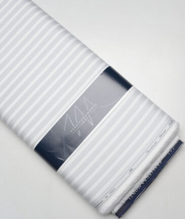 Tessitura Monti  Giza Cotton Striped Shirting Fabric (White & Grey)