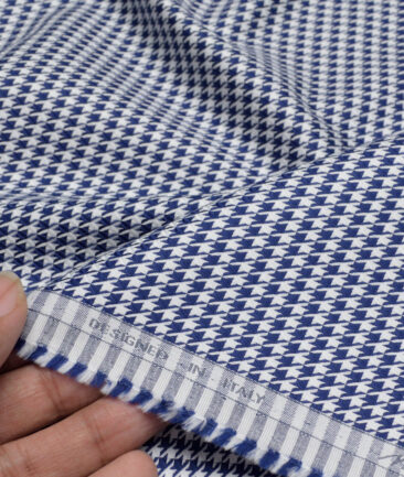 Tessitura Monti  Giza Cotton Self Design Shirting Fabric (White & Royal Blue)