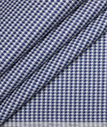 Tessitura Monti  Giza Cotton Self Design Shirting Fabric (White & Royal Blue)