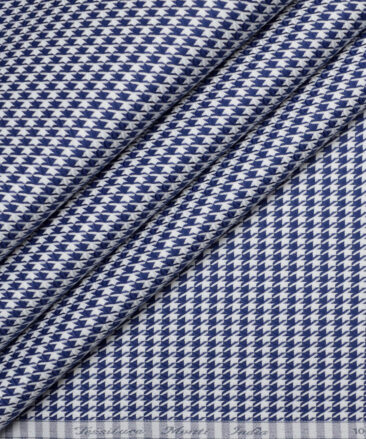 Tessitura Monti  Giza Cotton Self Design Shirting Fabric (White & Royal Blue)