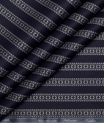 Tessitura Monti  Giza Cotton Striped Shirting Fabric (Dark Blue)