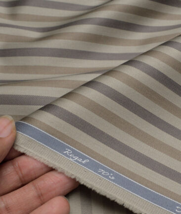 Tessitura Monti 2 Ply 70's Giza Cotton Striped Shirting Fabric (Light Brown)