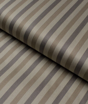 Tessitura Monti 2 Ply 70's Giza Cotton Striped Shirting Fabric (Light Brown)