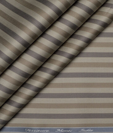 Tessitura Monti 2 Ply 70's Giza Cotton Striped Shirting Fabric (Light Brown)