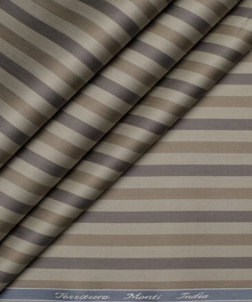 Tessitura Monti 2 Ply 70's Giza Cotton Striped Shirting Fabric (Light Brown)