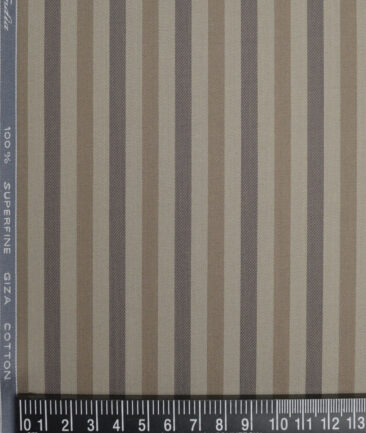 Tessitura Monti 2 Ply 70's Giza Cotton Striped Shirting Fabric (Light Brown)