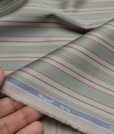 Tessitura Monti 2 Ply 70's Giza Cotton Striped Shirting Fabric (Light Brown & Green)