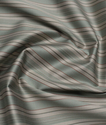 Tessitura Monti 2 Ply 70's Giza Cotton Striped Shirting Fabric (Light Brown & Green)