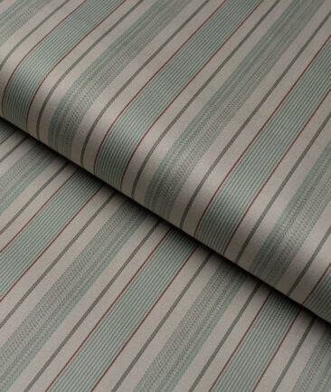 Tessitura Monti 2 Ply 70's Giza Cotton Striped Shirting Fabric (Light Brown & Green)