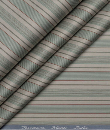 Tessitura Monti 2 Ply 70's Giza Cotton Striped Shirting Fabric (Light Brown & Green)