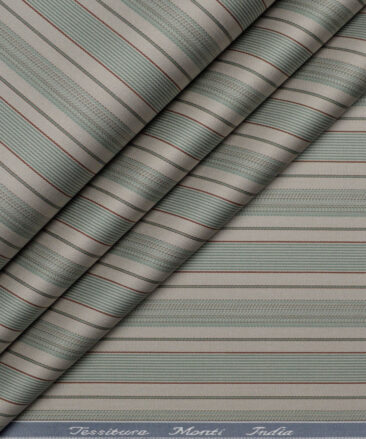 Tessitura Monti 2 Ply 70's Giza Cotton Striped Shirting Fabric (Light Brown & Green)
