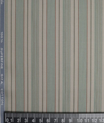 Tessitura Monti 2 Ply 70's Giza Cotton Striped Shirting Fabric (Light Brown & Green)