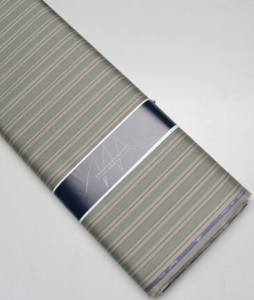 Tessitura Monti 2 Ply 70's Giza Cotton Striped Shirting Fabric (Light Brown & Green)