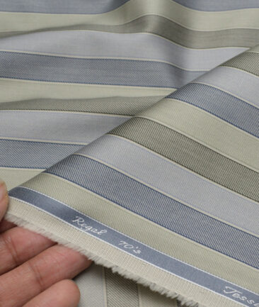 Tessitura Monti 2 Ply 70's Giza Cotton Striped Shirting Fabric (Light Brown & Grey)