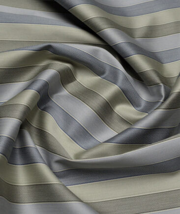 Tessitura Monti 2 Ply 70's Giza Cotton Striped Shirting Fabric (Light Brown & Grey)