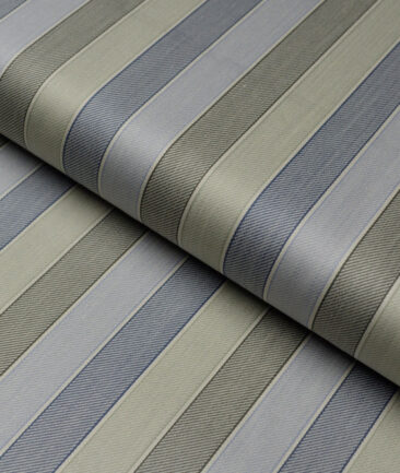 Tessitura Monti 2 Ply 70's Giza Cotton Striped Shirting Fabric (Light Brown & Grey)