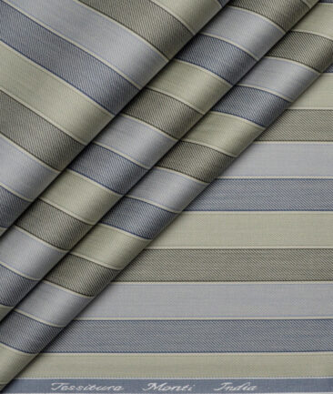 Tessitura Monti 2 Ply 70's Giza Cotton Striped Shirting Fabric (Light Brown & Grey)