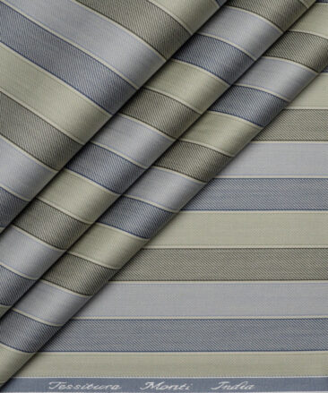 Tessitura Monti 2 Ply 70's Giza Cotton Striped Shirting Fabric (Light Brown & Grey)