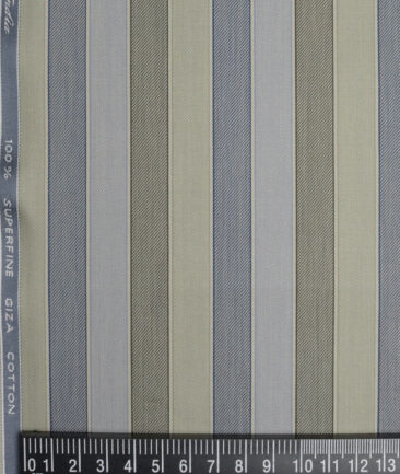 Tessitura Monti 2 Ply 70's Giza Cotton Striped Shirting Fabric (Light Brown & Grey)