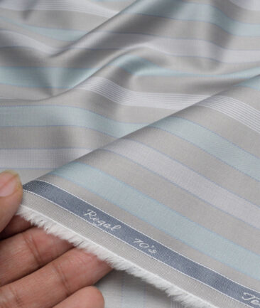 Tessitura Monti 2 Ply 70's Giza Cotton Striped Shirting Fabric (Light Grey)