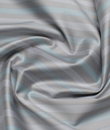 Tessitura Monti 2 Ply 70's Giza Cotton Striped Shirting Fabric (Light Grey)