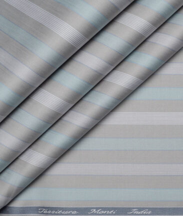Tessitura Monti 2 Ply 70's Giza Cotton Striped Shirting Fabric (Light Grey)