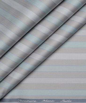 Tessitura Monti 2 Ply 70's Giza Cotton Striped Shirting Fabric (Light Grey)