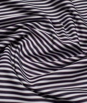 Tessitura Monti 2 Ply 120's Giza Cotton Striped Shirting Fabric (White & Dark Blue)
