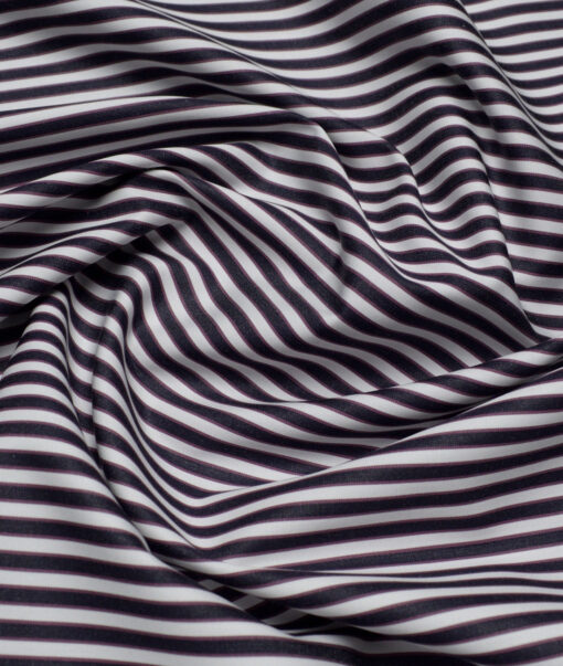 Tessitura Monti 2 Ply 120's Giza Cotton Striped Shirting Fabric (White & Dark Blue)