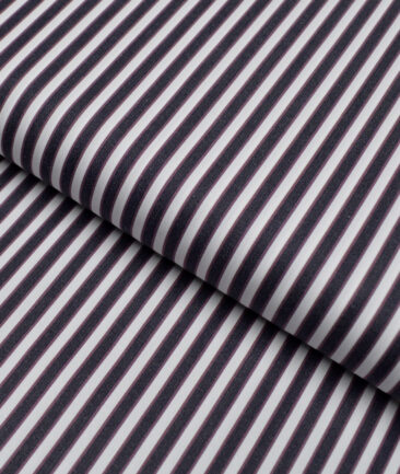 Tessitura Monti 2 Ply 120's Giza Cotton Striped Shirting Fabric (White & Dark Blue)