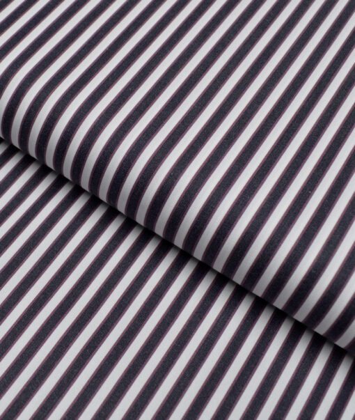 Tessitura Monti 2 Ply 120's Giza Cotton Striped Shirting Fabric (White & Dark Blue)