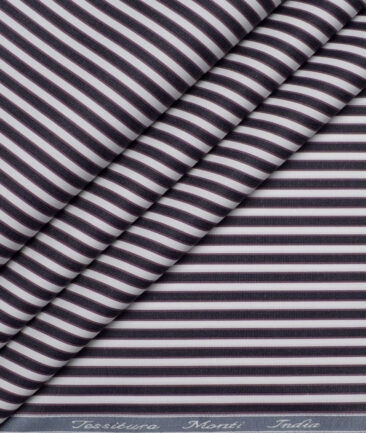 Tessitura Monti 2 Ply 120's Giza Cotton Striped Shirting Fabric (White & Dark Blue)