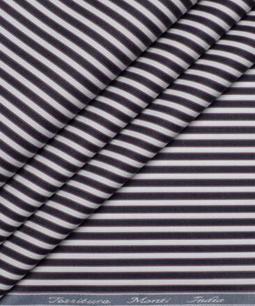 Tessitura Monti 2 Ply 120's Giza Cotton Striped Shirting Fabric (White & Dark Blue)