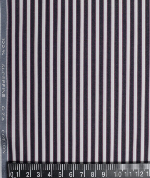 Tessitura Monti 2 Ply 120's Giza Cotton Striped Shirting Fabric (White & Dark Blue)