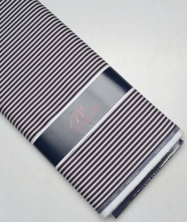 Tessitura Monti 2 Ply 120's Giza Cotton Striped Shirting Fabric (White & Dark Blue)