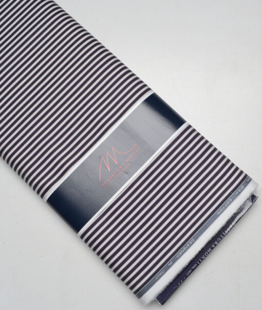Tessitura Monti 2 Ply 120's Giza Cotton Striped Shirting Fabric (White & Dark Blue)