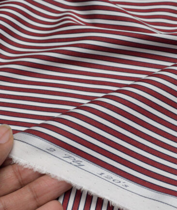 Tessitura Monti 2 Ply 120's Giza Cotton Striped Shirting Fabric (Maroon & White)