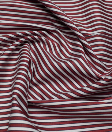 Tessitura Monti 2 Ply 120's Giza Cotton Striped Shirting Fabric (Maroon & White)