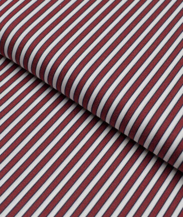 Tessitura Monti 2 Ply 120's Giza Cotton Striped Shirting Fabric (Maroon & White)