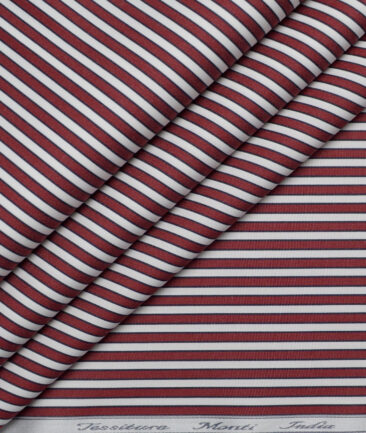 Tessitura Monti 2 Ply 120's Giza Cotton Striped Shirting Fabric (Maroon & White)