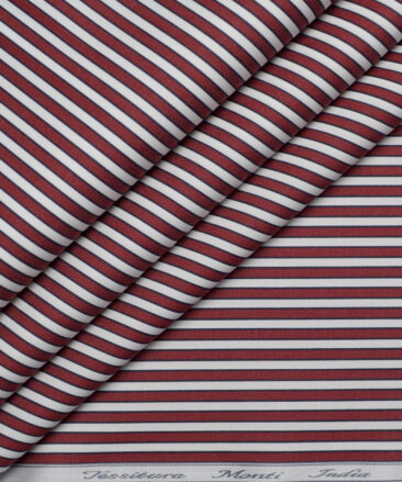 Tessitura Monti 2 Ply 120's Giza Cotton Striped Shirting Fabric (Maroon & White)