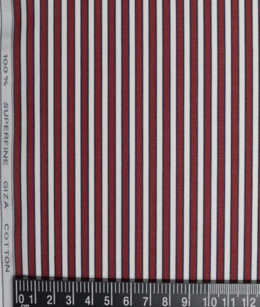 Tessitura Monti 2 Ply 120's Giza Cotton Striped Shirting Fabric (Maroon & White)